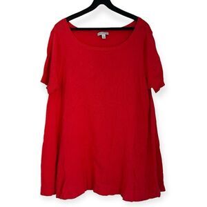 Susan Graver Pink Slit Sleeve Scoop Neck Short Sleeve Tunic Top Size 1X